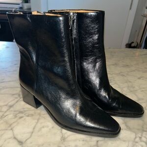 Madewell Glossy Black Leather Heeled Boots NWOB